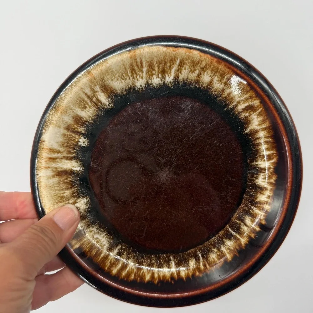Pfaltzgraff 1970s Stoneware Drip Glaze Salad Lunch Plates Brown Set of 6 7.25